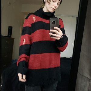 Killstar Red & Black Distressed Knit Sweater